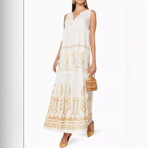 GREEK ARCHAIC KORI White and Gold Embroidered Maxi Dress